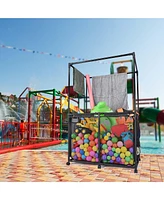 Yescom Metal Frame 6 Wheels Rolling Double Decker Mesh Pool Storage Bin Large Outdoor Pool Floats Storage Organizer with Towel Drying Bars, Upgrade St