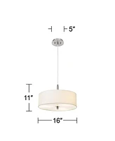 Possini Euro Design Calhoun Brushed Nickel Drum Pendant Chandelier Lighting 16" Wide Modern White Fabric Shade Fixture for Dining Room House Foyer Ent