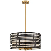 Possini Euro Design Cassia Warm Brass Pendant Chandelier 20" Wide Industrial Semi-Gloss Black Metal Outer Champagne Organza Inner Shade 4