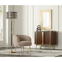 Possini Euro Design Halifax Modern Industrial Floor Lamp 64 1/2" Tall Matte Black Warm Gold Metal Caged Outer Organza Inner Drum Shade for Living Room