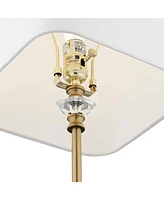 Regency Hill Julia Traditional Glam Luxury Style Buffet Table Lamp with Table Top Dimmer 29.5" Tall Skinny Gold Brass Crystal Glass White Fabric Squar