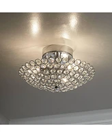 Possini Euro Design Geneva Luxury Close To Ceiling Light Semi Flush Mount Fixture 12" Wide Chrome Silver Crystal Glass Beads Bowl Shade for Bedroom Ha