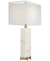 Possini Euro Design Jules Modern Table Lamp 30 1/2" Tall White Faux Marble Sheer Outer Fabric Inner Rectangular Shade for Living Room Bedroom House Be