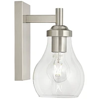 Possini Euro Design Danvers Modern Wall Sconce Lighting Brushed Nickel Silver Hardwired 8" High Fixture Clear Glass Globe Shade for Bedroom Bathroom B