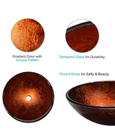Aquaterior Bathroom Artistic Tempered Glass Vessel Sink Round Bowl Vanity Pattern Spa Basin