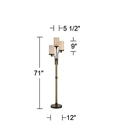 Franklin Iron Works Astoria Rustic Farmhouse Industrial Standing Floor Lamp Tree 3-Light 71" Tall Bronze Faux Wood Faux Tea Alabaster Glass for Living