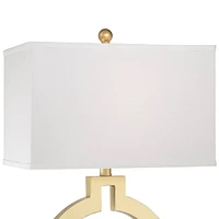 360 Lighting Modern Table Lamps 28 1/2" Tall Set of 2 with Usb Charging Port Brushed Gold Open Ring White Rectangular Shade for Bedroom Living Room Ho