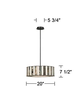 Robert Louis Tiffany Black Tiffany Style Drum Pendant Chandelier 20" Wide Black White Striped Art Glass 4-Light Fixture for Dining Room House Foyer Ki