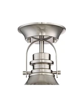 Possini Euro Design Verndale Industrial Ceiling Light Semi-Flush Mount Fixture Brushed Nickel Dome 11.75" Wide Clear Ribbed Glass for House Bedroom Ha