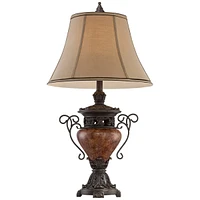 Regency Hill Traditional Style Table Lamp 31.5" Tall Bronze Brown Crackle Iron Metal Urn Faux Silk Bell Fabric Shade Decor for Living Room Bedroom Hou