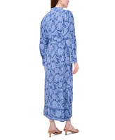 Msk Women's Floral Belted Long-Sleeve Maxi Shirtdress