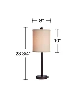 Trotter Modern Industrial Table Lamps 23.75" High Set of 2 with Usb and Outlet in Base Dimmable Led Oil Rubbed Bronze Burlap Fabric Shades Living Room
