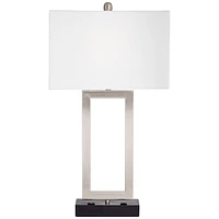 360 Lighting Todd Modern Table Lamp with Hotel Style Usb and Ac Power Outlet in Base 30" Tall Brushed Nickel Rectangle White Shade for Living Room Bed