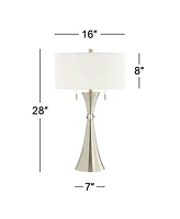 360 Lighting Rachel Modern Art Deco Table Lamps 28" Tall Set of 2 Concave Column Hourglass Silver Metal White Drum Shade for Living Room Bedroom House