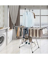 Costway 2-Layer Aluminum Foldable Drying Rack w/ Hanging Bar & 2 Height-adjustable Wings