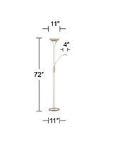 360 Lighting Canby Modern Torchiere Floor Lamp Standing with Side Light Led 72" Tall Brushed Nickel Silver Metal White Acrylic Diffuser for Living Roo