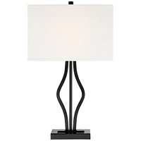 360 Lighting Ally Modern Table Lamps 26 1/2" Tall Set of 2 with Usb Charging Port Black Metal Rectangular Fabric Shade for Bedroom Living Room House H