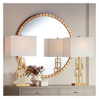 360 Lighting Golden Mid Century Modern Table Lamps 26" Tall Set of 2 Brushed Gold Open Grid Metal White Rectangular Shade for Bedroom Living Room Hous