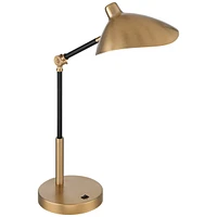 360 Lighting Colborne Mid Century Modern Industrial Desk Table Lamp Led with Usb Charging Port 28" Tall Antique Brass Black for Living Room Bedroom Ho