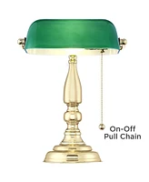 360 Lighting Hammond Traditional Piano Banker Mini Desk Table Lamp 14" High Brass Plating Green Glass Shade for Living Room Bedroom House Bedside Nigh