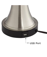 360 Lighting Seymore Modern Table Lamps 26" Tall Set of 2 with Usb Charging Port Silver Led Touch On Off White Drum Shade for Bedroom Living Room Hous