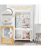 Costway Storage Wardrobe Cabinet Mobile Armoire Closet with Hanging Rod & Adjustable Shelf