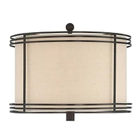 Barnes and Ivy Henson Rustic Industrial Farmhouse Standing Floor Lamp with Night Light Glass 63" Tall Bronze Earthy Fabric Drum Shade Decor for Living