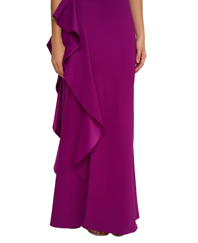 Adrianna Papell One-Shoulder Satin-Trim Draped Gown