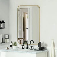 Homlux 24"x36" Rounded Rectangle Wall Mirror with Gold Aluminum Alloy Frame