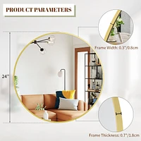 Homlux 24 Inch Round Wall Mirror with Gold Aluminum Alloy Frame