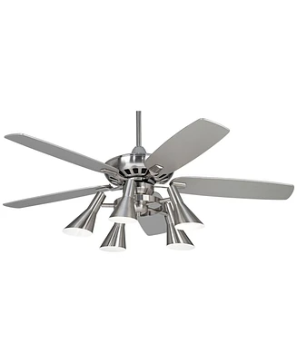 52" Journey Modern Industrial Indoor Ceiling Fan with Light Kit Led Dimmable Remote Control Brushed Nickel Blade 5-Light for House Bedroom Living Room