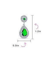 Bling Jewelry Fashion Green Cubic Zirconia Cz Halo Pear Shaped Teardrop Dangle Earrings For Women For Prom Rhodium Plated Brass