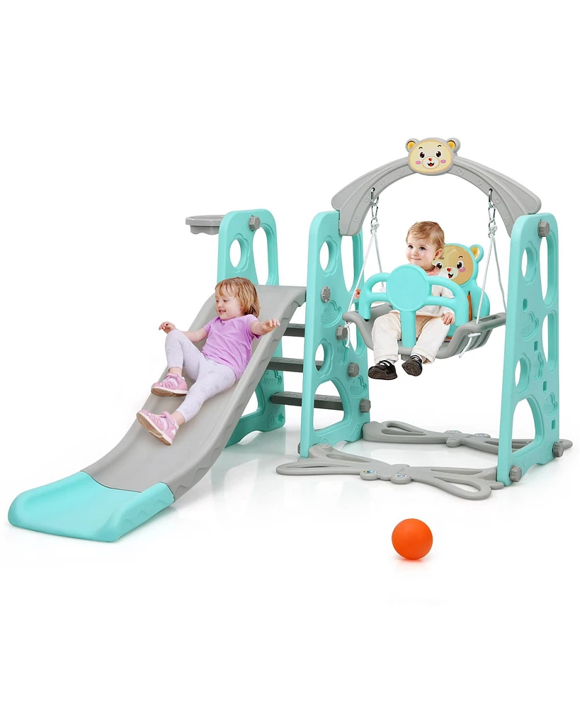 Costway 4-in-1 Toddler Climber and Swing Set w/ Basketball Hoop & Ball Green