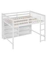 Simplie Fun Full Size Loft Bed With 8 Open Storage Shelves And Builtin Ladder, White