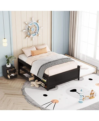 Simplie Fun Versatile Full Bed With Trundle, Under Bed Storage Box And Nightstand .Espresso