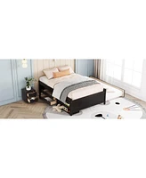 Simplie Fun Versatile Full Bed With Trundle, Under Bed Storage Box And Nightstand .Espresso