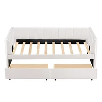 Twin Size Upholstered Daybed With Ergonomic Design Backrest And 2 Drawers