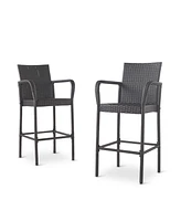 Simplie Fun Grey Wicker Outdoor Barstools (Set of 2) Modern Style, Durable Construction