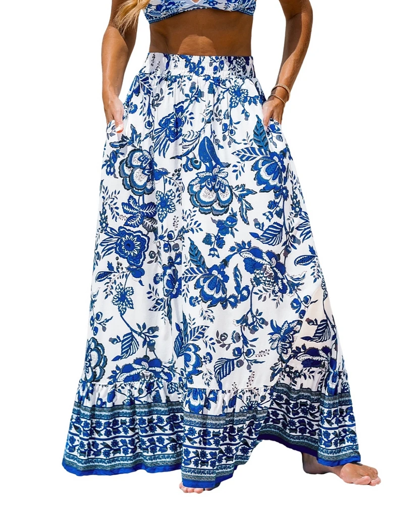 Cupshe Women's Blue & White Floral Maxi Skirt