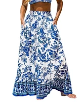 Cupshe Women's Blue & White Floral Maxi Skirt