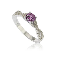 Suzy Levian New York Pink Sapphire & Lab-Grown White Crossover Twist Engagement Ring Sterling Silver by