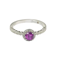 Suzy Levian New York Pink Sapphire & Lab-Grown White Petite Halo Bridal Ring Sterling Silver by