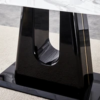 Streamdale Furniture 1 table and 6 chairs. Modern, simple and luxurious white imitation marble rectangular dining table and desk with 6 black Pu gold