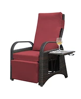 Simplie Fun Adjustable Outdoor Rattan Recliner with Hidden Table