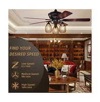 Slickblue 52" Electric Ceiling Fan with 5 Blades and 3 Lights for Living Room and Bedroom