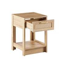 Rattan End Table With Drawer, Modern Nightstand, Side Table For Living Roon, Bedroom, Natural