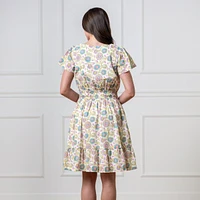 Hope & Henry Women's Organic Short Sleeve Split Neck Tiered Dress