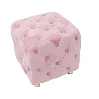 Pink Modern Velvet Upholstered Ottoman, Exquisite Small End Table, Soft Foot Stool