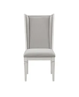 Simplie Fun Katia Side Chair (Set-2), Light Gray Linen & Weathered White Finish