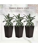 Stylish Rattan-Like Set of 3 Self-Draining Planter Pots (14x14x24